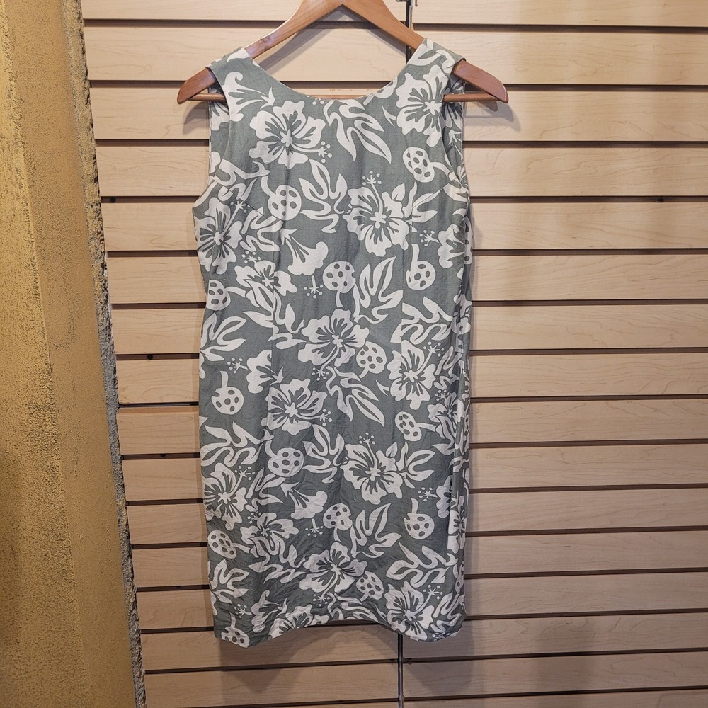 Vtg Tommy Bahama Women's M Dress Short Green Hawaiian  Silk & Linen Scoop Back